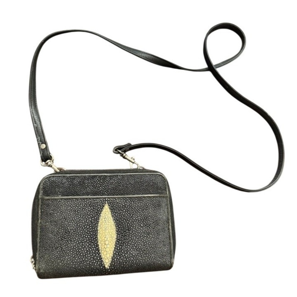 Genuine Stingray Leather Crossbody Wallet Bag Black Diamond Eye Exotic Skin